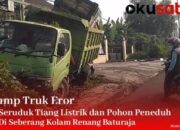 Dump Truk Eror, Seruduk Tiang Listrik – Pohon Peneduh