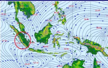 hujan yang kontinyu terjadi di wilayah Kabupaten OKU dipengaruhi angin baratan yang membentuk pola angin konvergensi