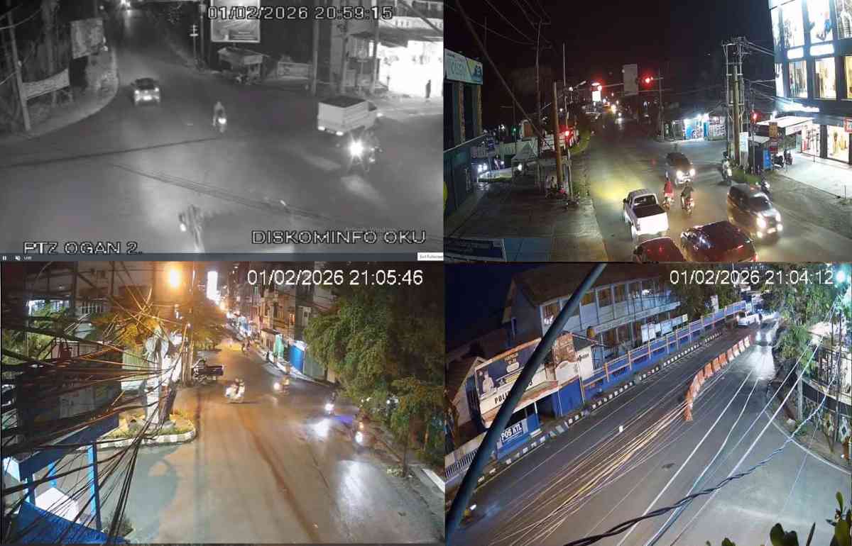 Cuplikan layar CCTV Pemkab OKU yang menampilkan kondisi lalu lintas malam hari di sejumlah ruas dan persimpangan Kota Baturaja.