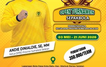 Ayo Meriahkan Open Turnamen Sepak Bola Perebutan Piala Ketua DPRD Sumatera Selatan, Ada Hadiah Top Score