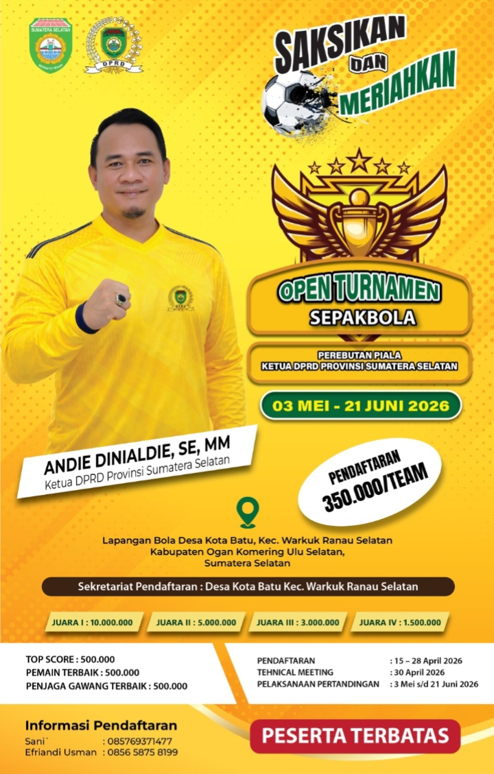 Sebanyak 39 Tim sepakbola dari mulai membuka pendaftaran hingga hari ini tanggal 22 April baik dari wilayah Oku Selatan maupun dari luar daerah.