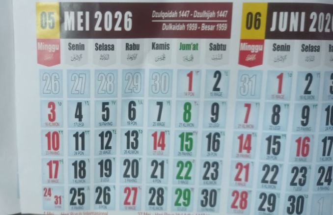 Kalender Mei 2026 dengan penanda tanggal merah dan long weekend