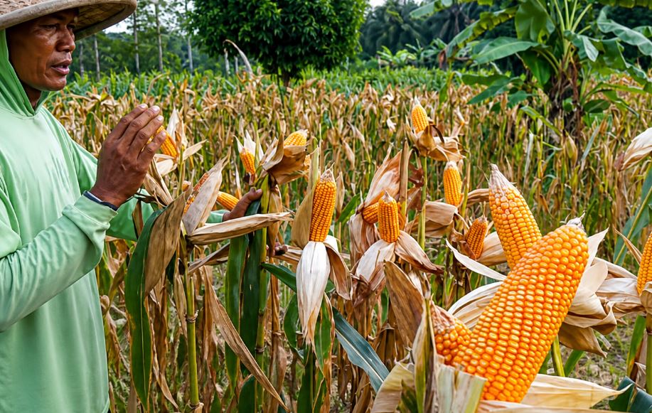 Petani jagung di OKU Selatan memanen dan menjemur jagung di tengah kenaikan harga jagung hingga Rp6100 per kg