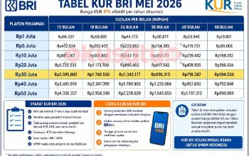 tabel KUR BRI Mei 2026 lengkap dengan simulasi cicilan pinjaman modal usaha.